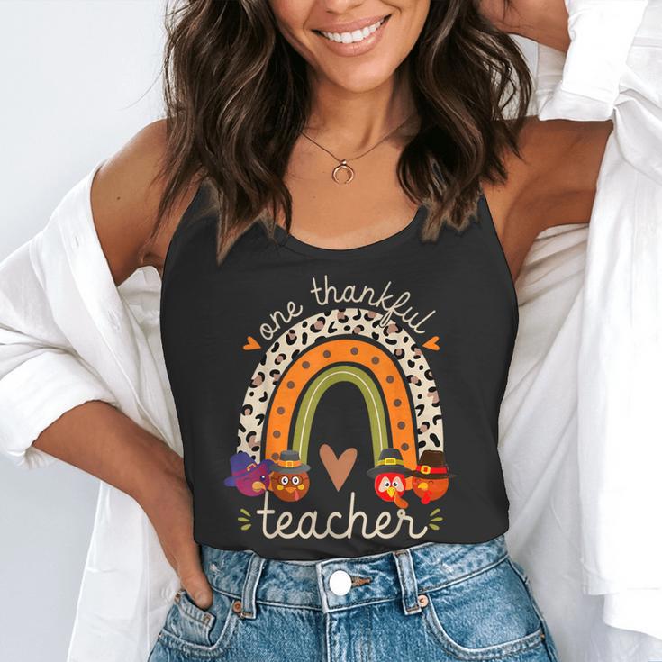 One Thankful Teacher Thanksgiving Turkey Rainbow Fall Flowy Tank, funny gift