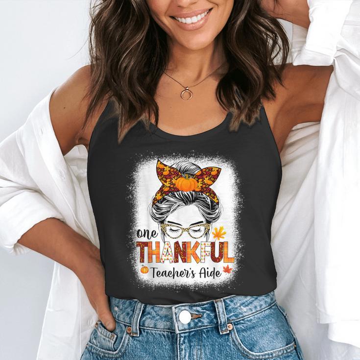 One Thankful Teacher's Aide Messy Bun Thanksgiving Fall Flowy Tank, funny gift One Thankful Teacher's Aide Messy Bun Thanksgiving Fall Flowy Tank, funny gift