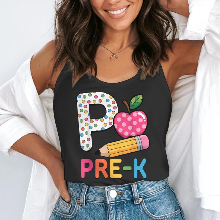 P Is For Pre K Teacher Student Pencil Apple Back To School Flowy Tank, funny gift