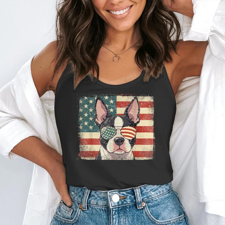 Patriotic Boston Terrier Dog Lover USA Flag 4th Of July For Men Women Kids Flowy Tank, funny gift