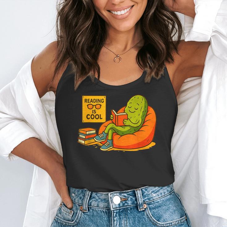Pickle Reading Books Bookworm Teacher Librarian Kids Retro Flowy Tank, funny gift