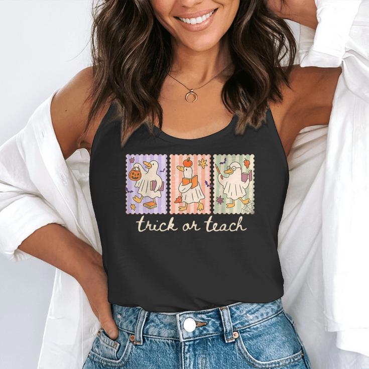 Preppy Goose Teacher Trick Or Teach Halloween Teacher Goose Flowy Tank, funny gift Preppy Goose Teacher Trick Or Teach Halloween Teacher Goose Flowy Tank, funny gift