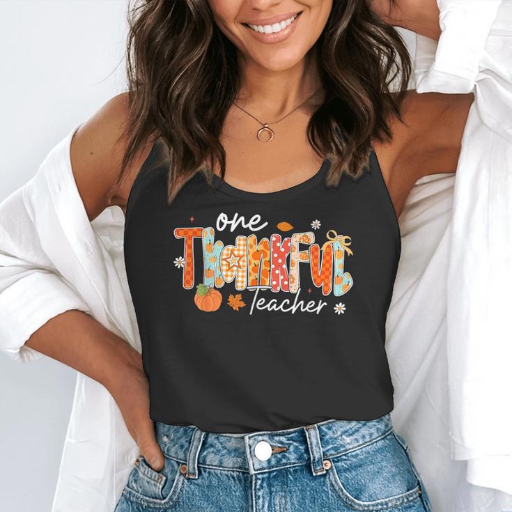 Preppy One Thankful Teacher Coquette Thanksgiving Teacher Flowy Tank, funny gift