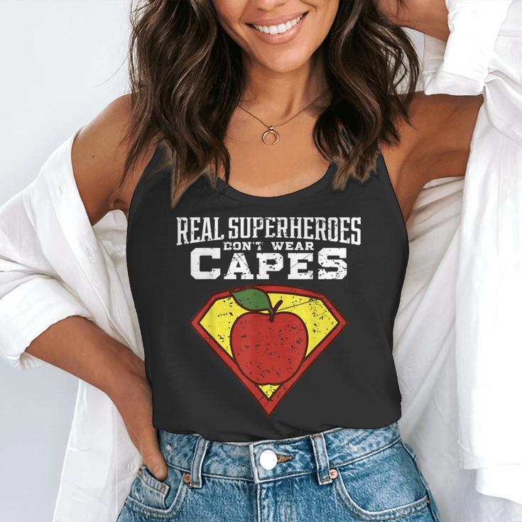 Real Superheroes Don't Wear Capes Teacher Shirt Teaching Te Flowy Tank, funny gift