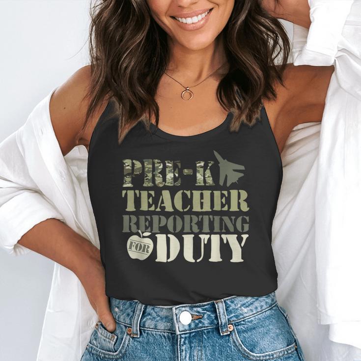 Retro Back To School Women Old Camo Pre-K Teacher Flowy Tank, funny gift