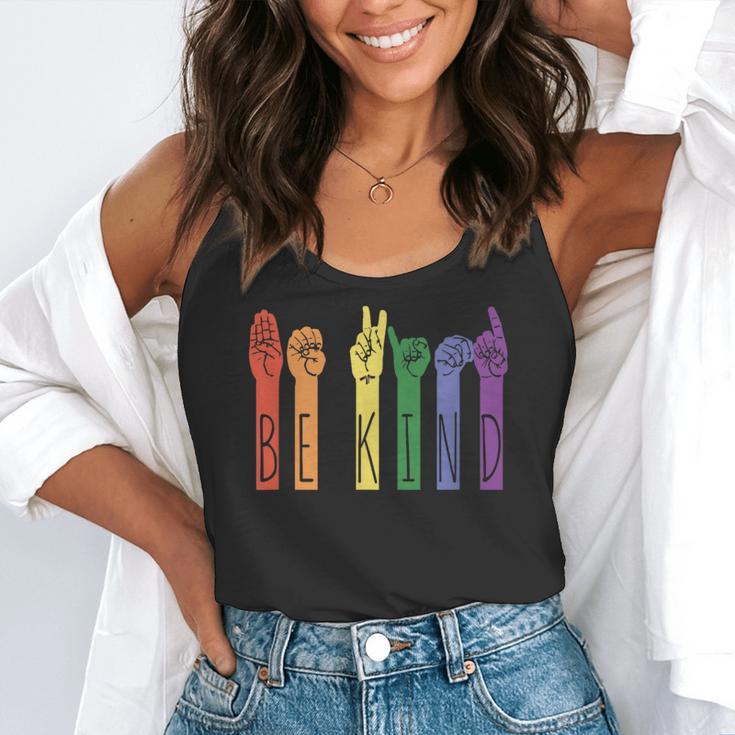Retro Be Kind ASL Deaf Teacher Sign Language Gay Pride Flowy Tank, funny gift Retro Be Kind ASL Deaf Teacher Sign Language Gay Pride Flowy Tank, funny gift