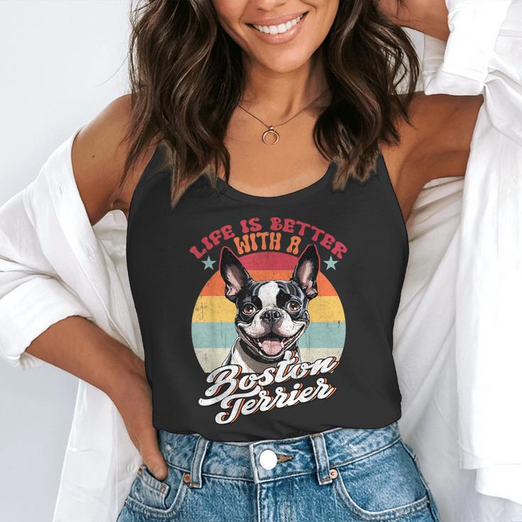 Retro Life Is Better With Boston Terrier Mom Dog Lover Flowy Tank, funny gift