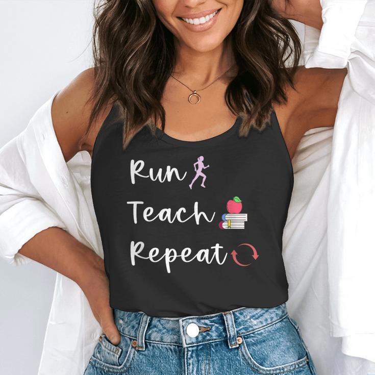 Run Teach Repeat Teacher Running Saying Slogan Runner Flowy Tank, funny gift