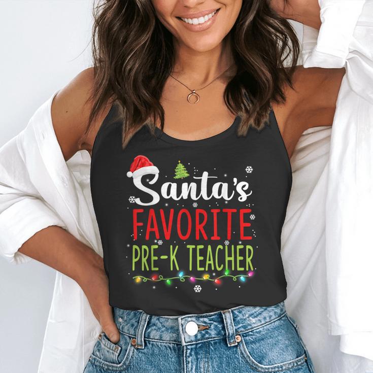 Santa's Favorite Pre-K Teacher Christmas Santa Hat Lights For Men Women Kids Flowy Tank, funny gift