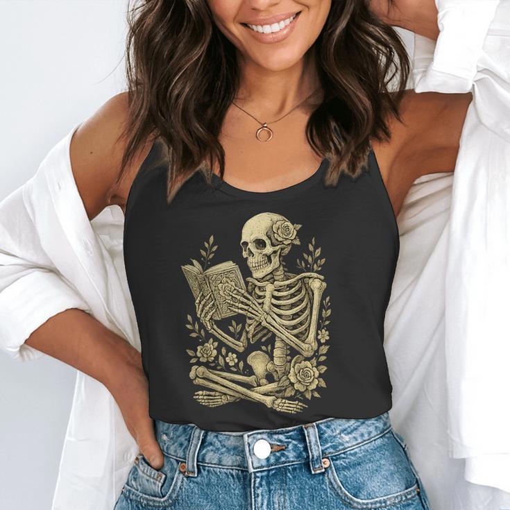 Skeleton Book Floral Skull Halloween Teacher Costume Flowy Tank, funny gift Skeleton Book Floral Skull Halloween Teacher Costume Flowy Tank, funny gift