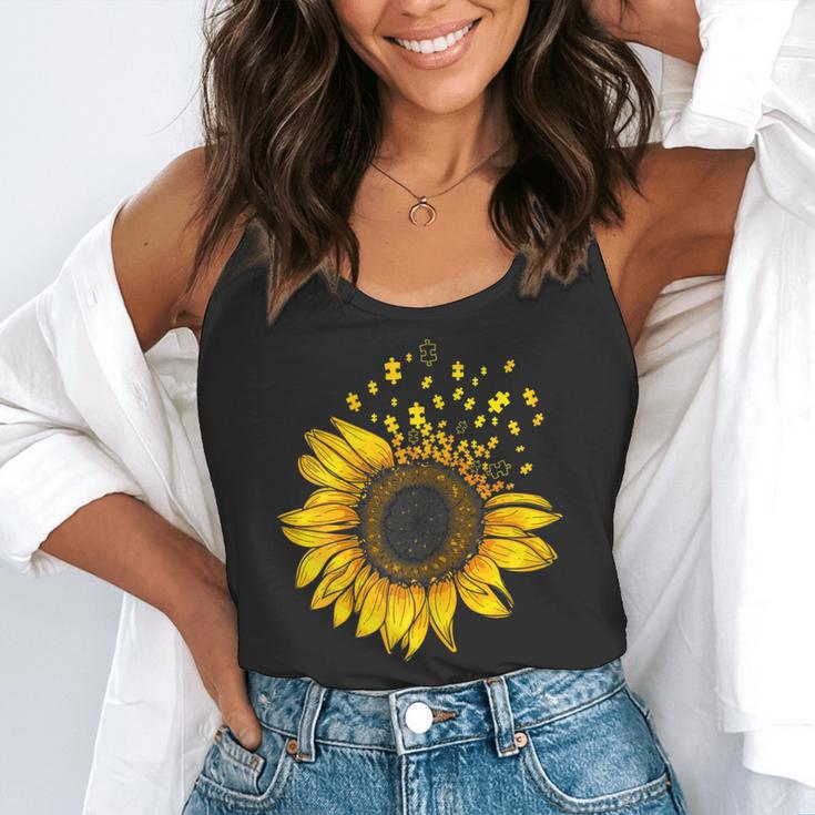 Sunflower Puzzle Pieces Autism Awareness For Mom Teacher For Women Flowy Tank, funny gift Sunflower Puzzle Pieces Autism Awareness For Mom Teacher For Women Flowy Tank, funny gift