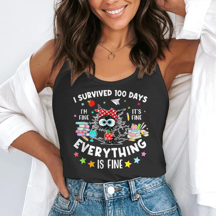 I Survived 100 Days Of School Teacher Kids Cat Lover Flowy Tank, funny gift I Survived 100 Days Of School Teacher Kids Cat Lover Flowy Tank, funny gift