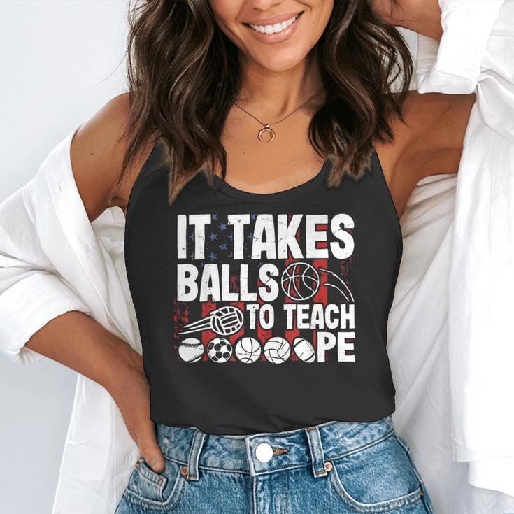 It Takes Balls To Teach Pe Teacher Chaos Coordinator US Flag Flowy Tank, funny gift