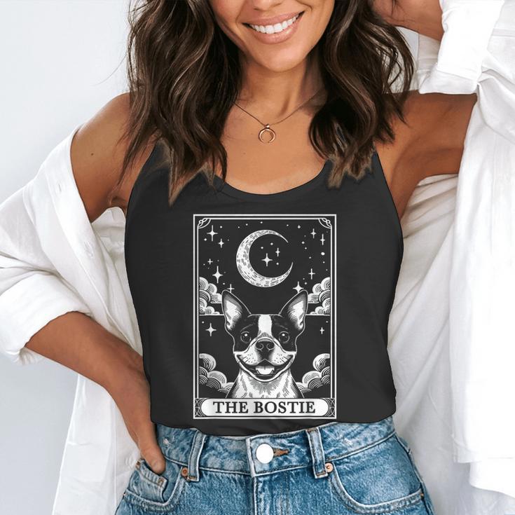 Tarot Card Vintage Crescent Moon Boston Terrier Dog Mom Flowy Tank, funny gift