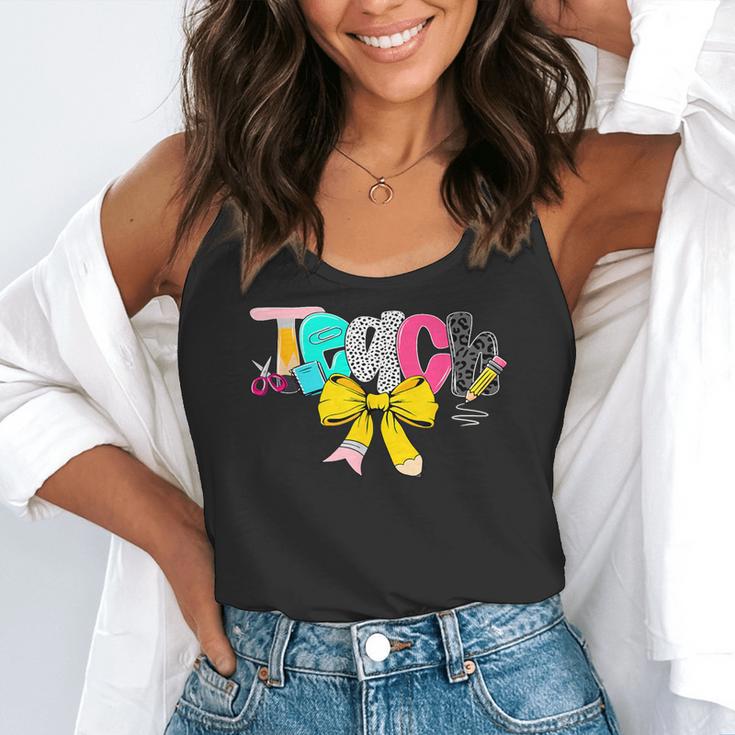 Teach Coquette Bow Teacher Back To School Happy First Day Flowy Tank, funny gift Teach Coquette Bow Teacher Back To School Happy First Day Flowy Tank, funny gift