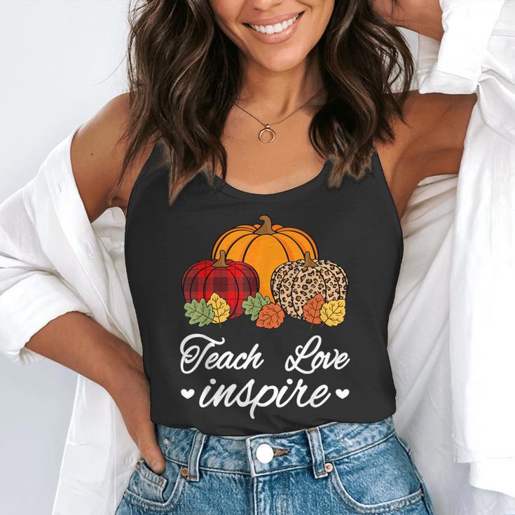 Teach Love Inspire Autumn Fall Plaid Leopard Pumpkin Teacher For Men Women Kids Flowy Tank, funny gift