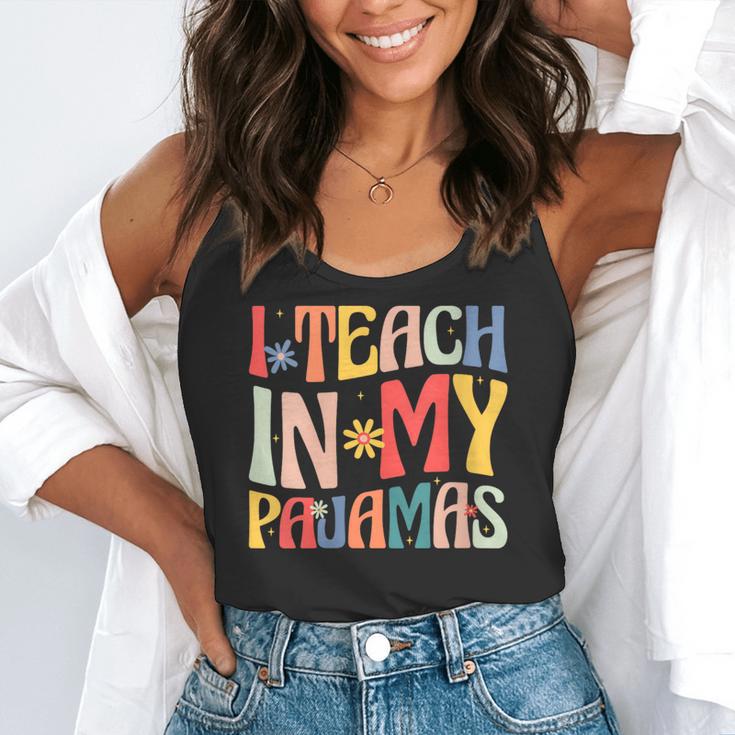 I Teach In My Pajamas Retro Groovy Teacher Humor Flowy Tank, funny gift