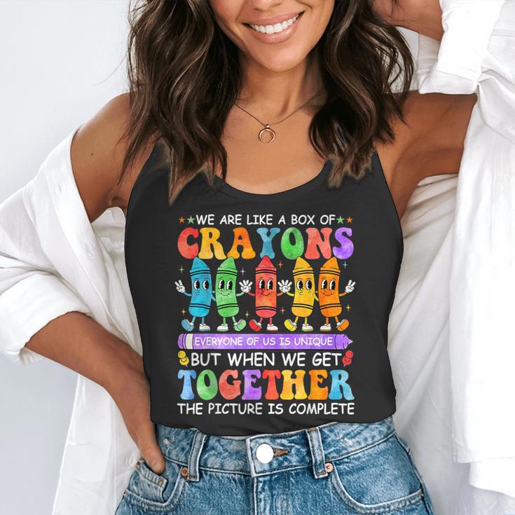 Teacher We Are Like A Box Of Crayons Back To School Men Women Kids Flowy Tank, funny gift