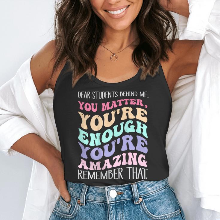 Teacher Dear Students Behind Me 1st Day Of School On Back Flowy Tank, funny gift
