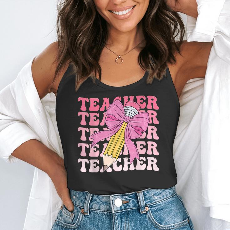 Teacher Pencil Back To School Groovy Pink Teacher First Day Flowy Tank, funny gift Teacher Pencil Back To School Groovy Pink Teacher First Day Flowy Tank, funny gift