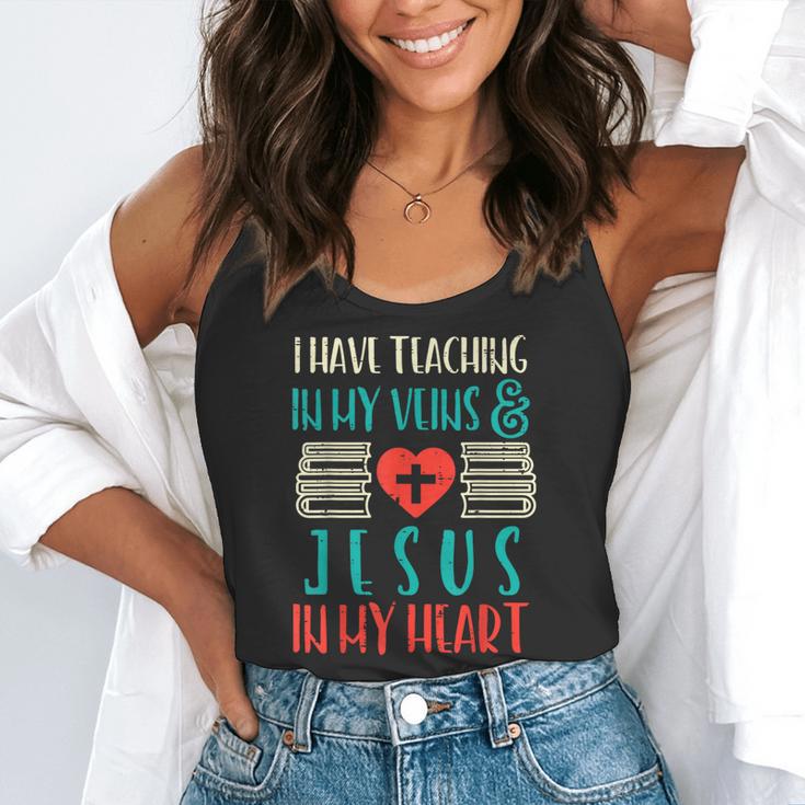 Teaching In My Veins Jesus In My Heart God Christian Teacher Flowy Tank, funny gift