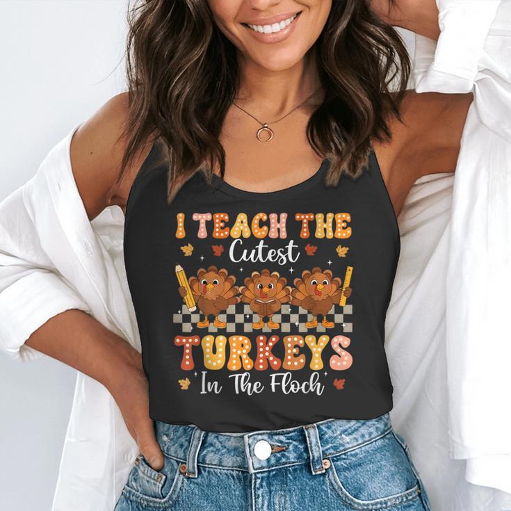 Thanksgiving Teacher I Teach The Cutest Turkeys In The Flock Flowy Tank, funny gift