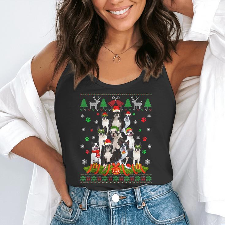 Ugly Sweater Christmas Tree Boston Terrier Dog Xmas Pajama Flowy Tank, funny gift