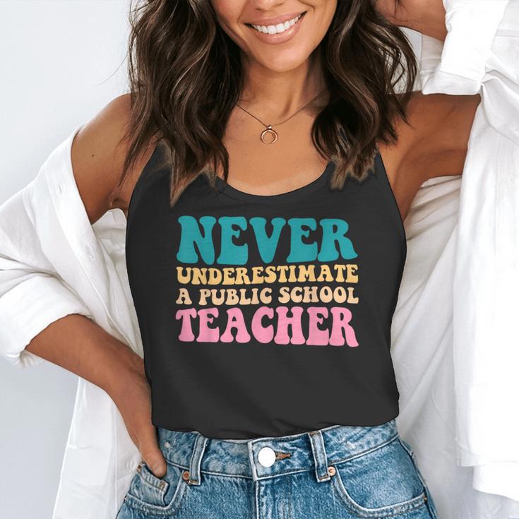 Never Underestimate A Public School Teacher Groovy Women Flowy Tank, funny gift