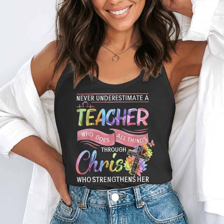 Never Underestimate A Teacher Does All Things Through Christ For Men Women Flowy Tank, funny gift
