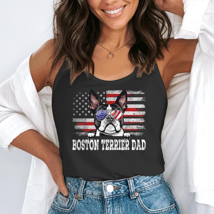 Vintage Boston Terrier Dad American Flag Father's Day Flowy Tank, funny gift