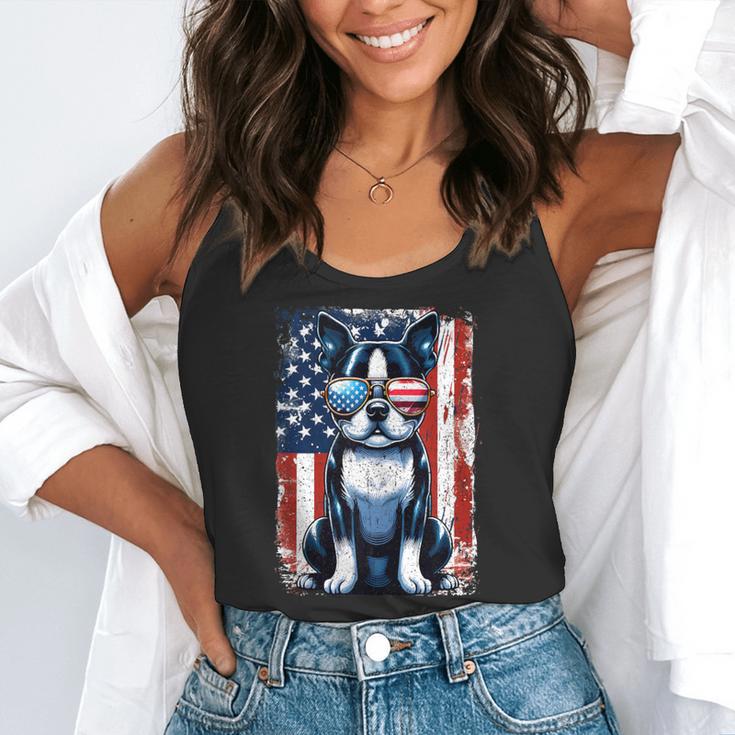 Vintage Boston Terrier Dog American USA US Flag Pets Lovers Flowy Tank, funny gift