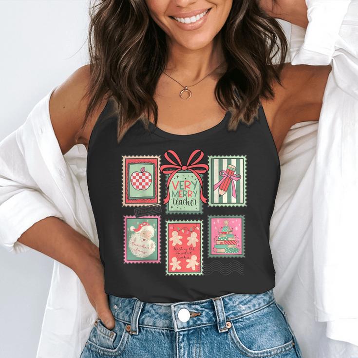 Vintage Preppy Very Merry Teacher Santa Stamps Christmas Flowy Tank, funny gift Vintage Preppy Very Merry Teacher Santa Stamps Christmas Flowy Tank, funny gift
