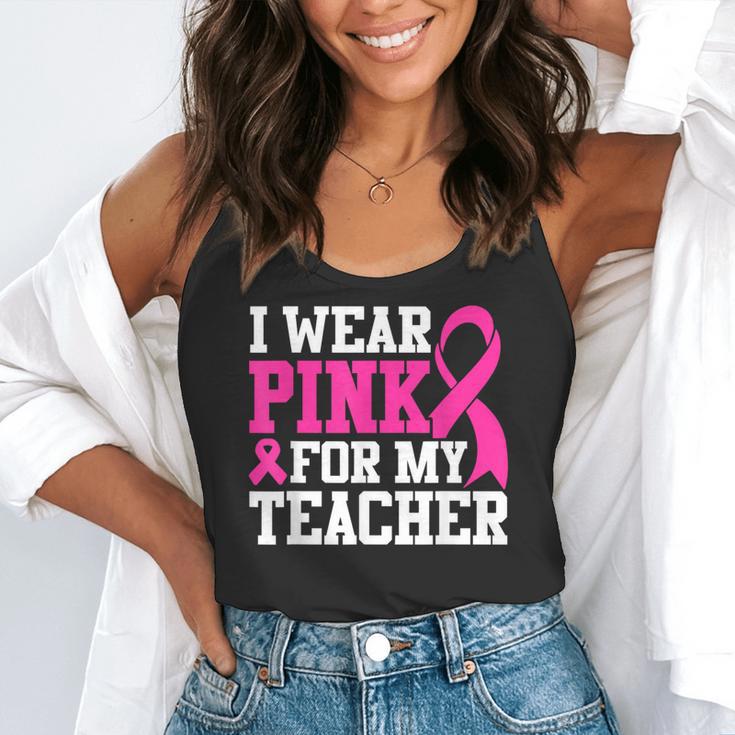 I Wear Pink For My Teacher Breast Cancer Awareness Flowy Tank, funny gift I Wear Pink For My Teacher Breast Cancer Awareness Flowy Tank, funny gift