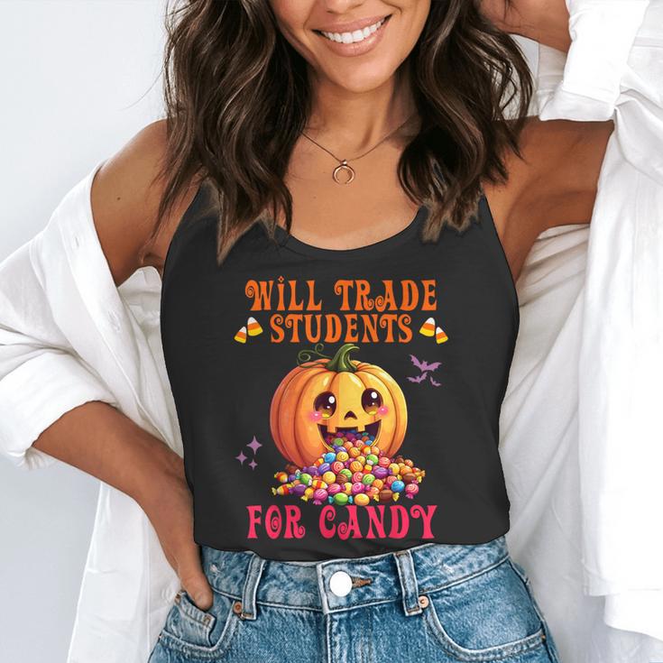 Will Trade Students For Candy Teacher Cute Halloween Pumpkin Flowy Tank, funny gift