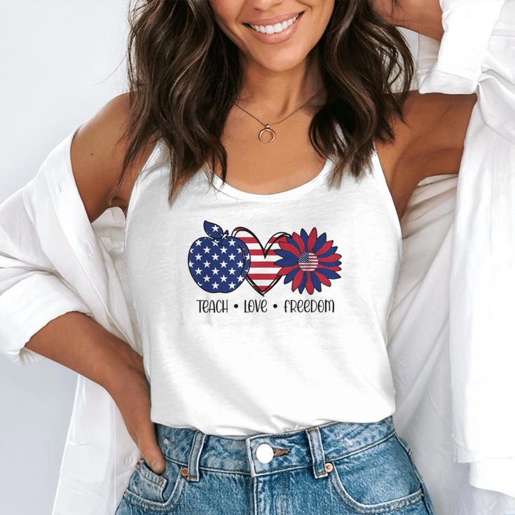 American Flag Teach Love Freedom Preschool Teacher 4th July Flowy Tank, funny gift