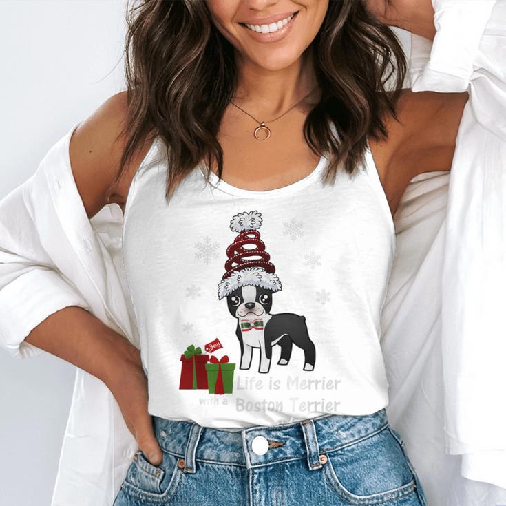 Boston Terrier Christmas T Shirt-Life Is Merrier Premium Tri-Blend Flowy Tank, funny gift