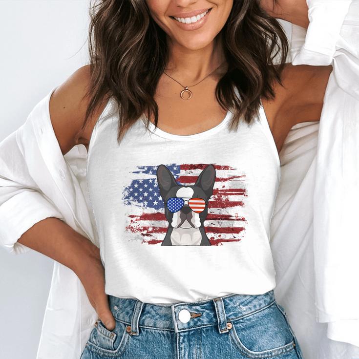 Boston Terrier Dad American Flag 4th Of July Dog Fathers Day Flowy Tank, funny gift