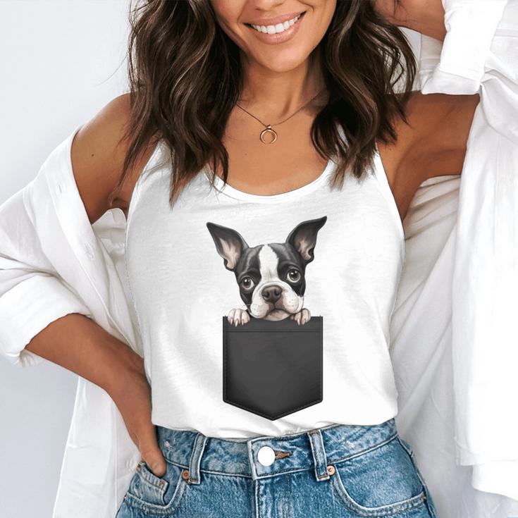 Boston Terrier Dog Puppy Dog In Pocket Cute Pet Lover Flowy Tank, funny gift
