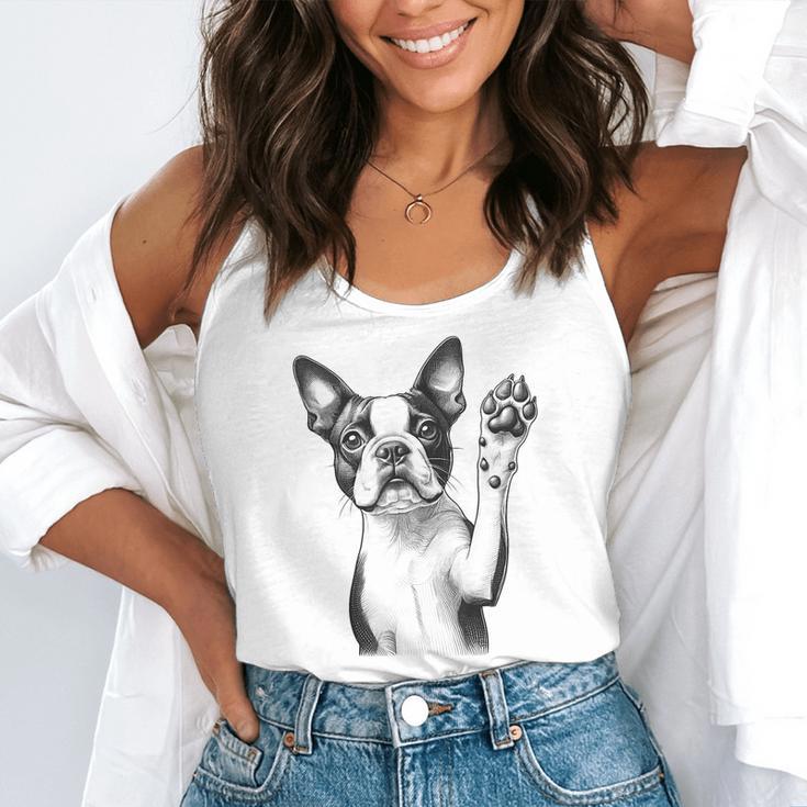Boston Terrier Dog Raising Paw Idea Men Women Flowy Tank, funny gift