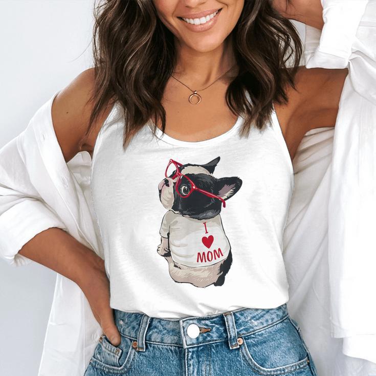 Girls I Heart Mom Love Mama Boston Terrier Dog Lover Flowy Tank, funny gift