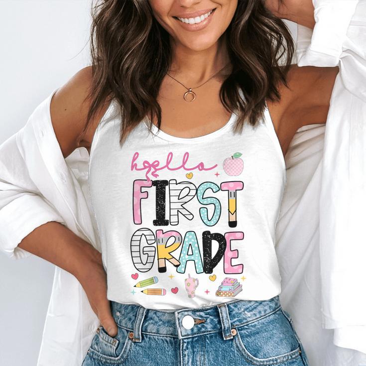 Hello First Grade Teacher Coquette Pencil Bow Back To School Flowy Tank, funny gift