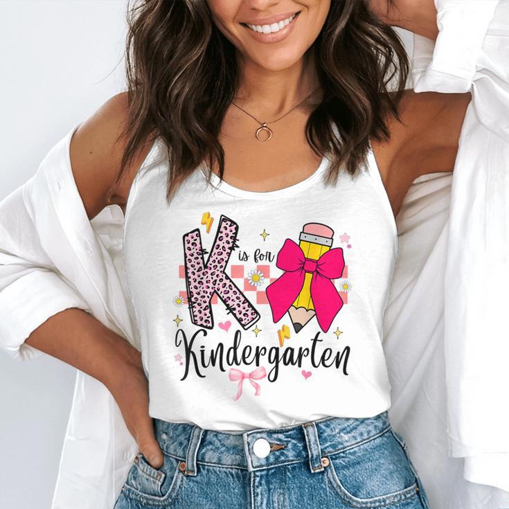 K Is For Kindergarten Teacher Coquette Bow Back To School Flowy Tank, funny gift K Is For Kindergarten Teacher Coquette Bow Back To School Flowy Tank, funny gift