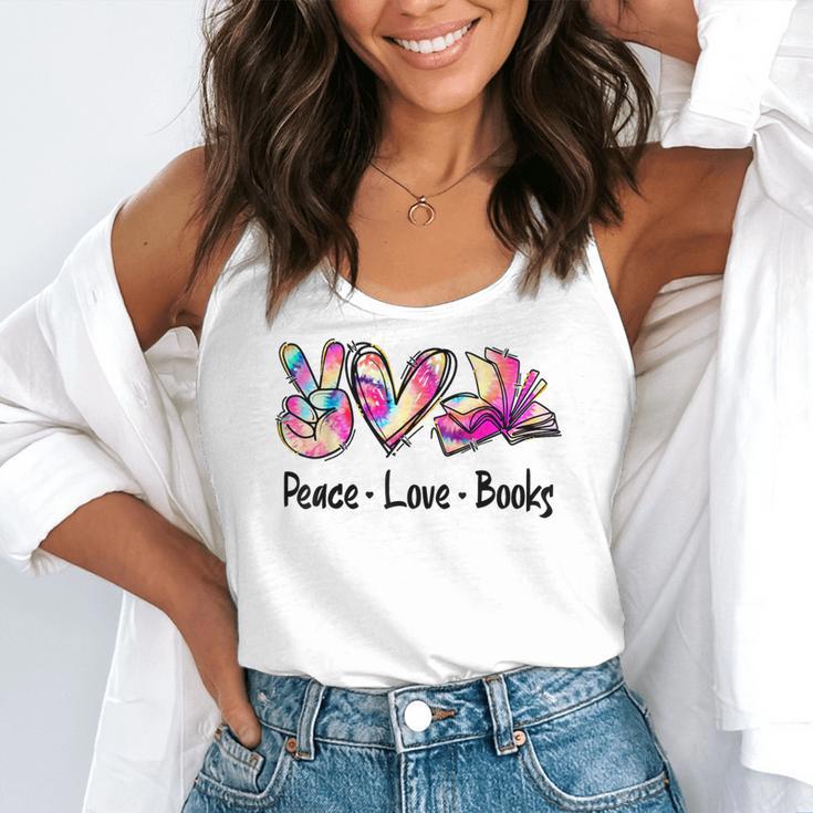 Peace Love Books Librarian Teacher Life Book Library Tie Dye Flowy Tank, funny gift
