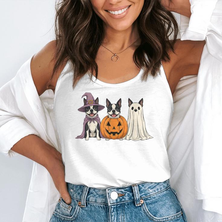Spooky Ghost Boston Terrier Pumpkin Halloween Dog Lover Flowy Tank, funny gift