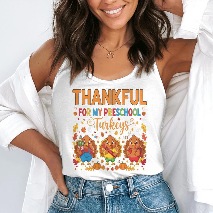 Teach Thanksgiving Teacher Thankful For My Preschool Turkeys Flowy Tank, funny gift