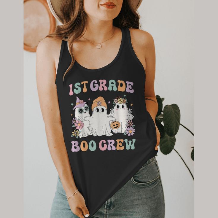 1st Grade Boo Crew Groovy Halloween Floral Ghost Kid Teacher Flowy Tank, funny design