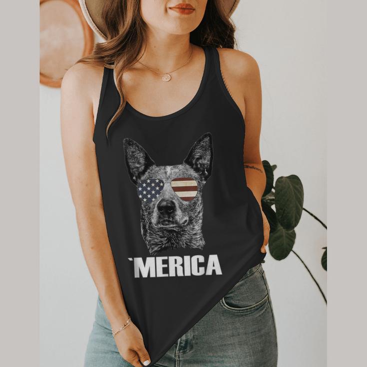 4th July Blue Heeler Dog Merica Patriotic USA Flag Cute Flowy Tank, funny design