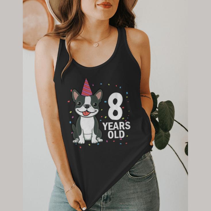 8 Years Old Birthday Boston Terrier Dog Lover 8th Party Kid Flowy Tank, funny design