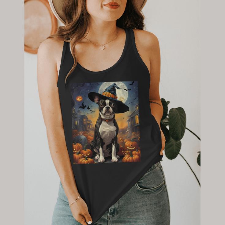 Aesthetic Halloween Boston Terrier Dog Witch Pumpkin For Men Women Kids Flowy Tank, funny design