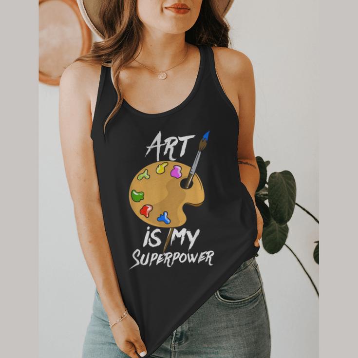 Art Is My Superpower Drawing Art Teacher Artists Flowy Tank, funny design